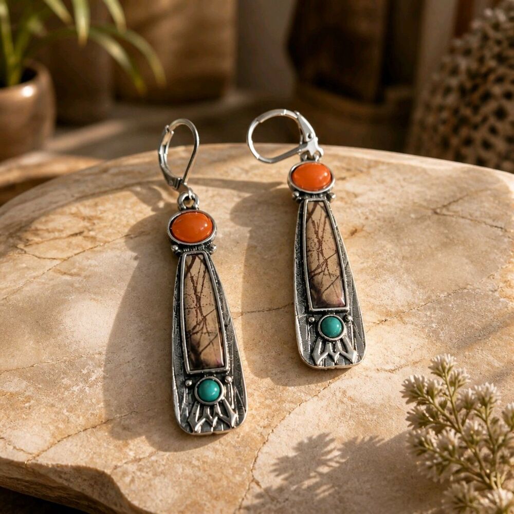 Ethnic Bohemian Inlaid Resin Long Earrings